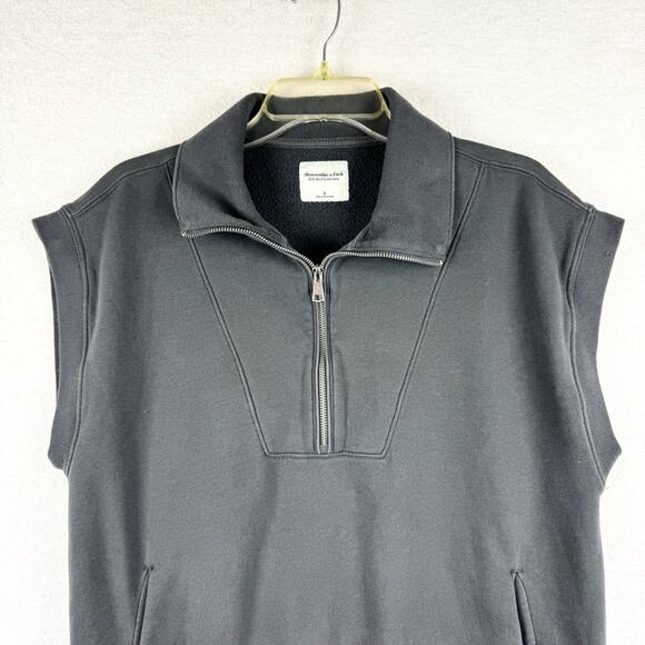 Abercrombie & Fitch Soft A&F Oversized Sweatshirt Half-Zip Tunic Vest Grey Sz S - Picture 6 of 14